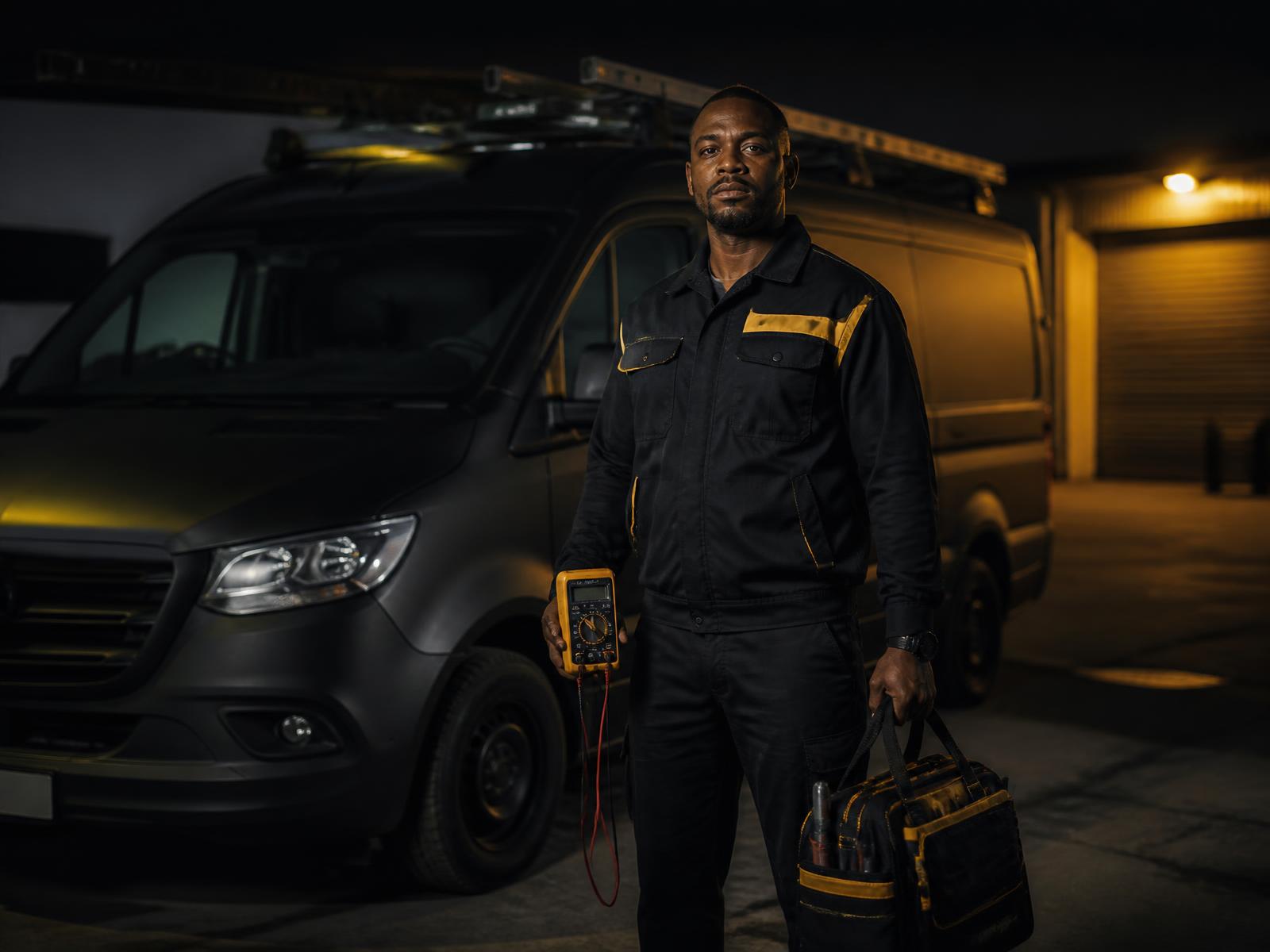 Coastal Repair Services technician with tools beside a branded service van